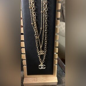 Fashion Gold Tone Chain Necklace with Logo Charms